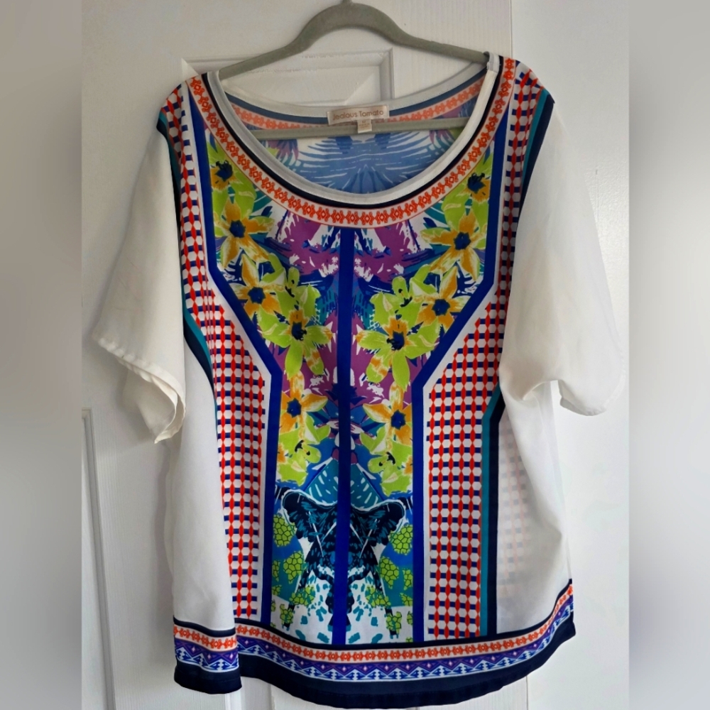 Jealous Tomato Colorful Floral Blouse - Blue, White, Yellow